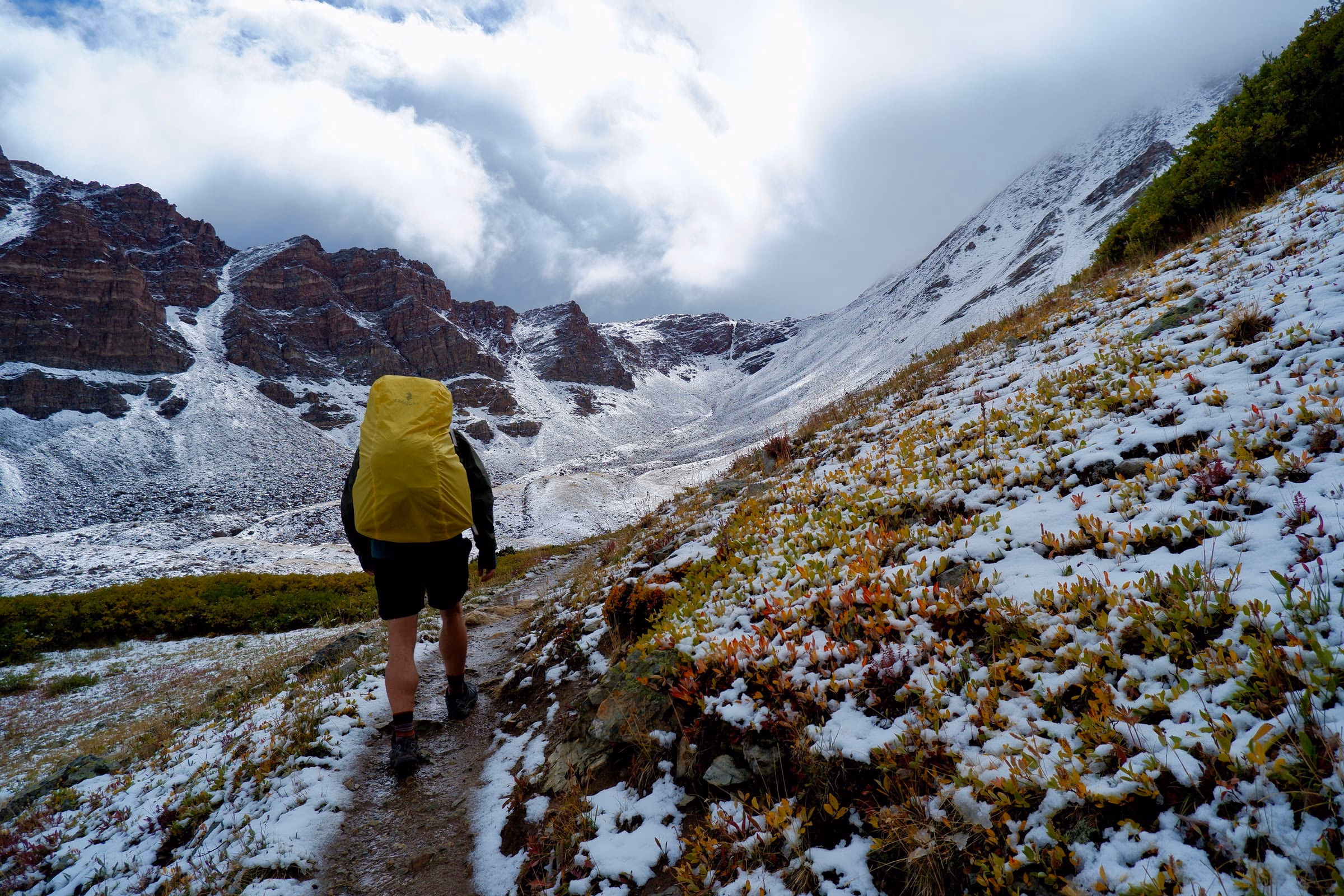 Hiking up to Trail Rider Pass on Four Pass Loop Trail.
