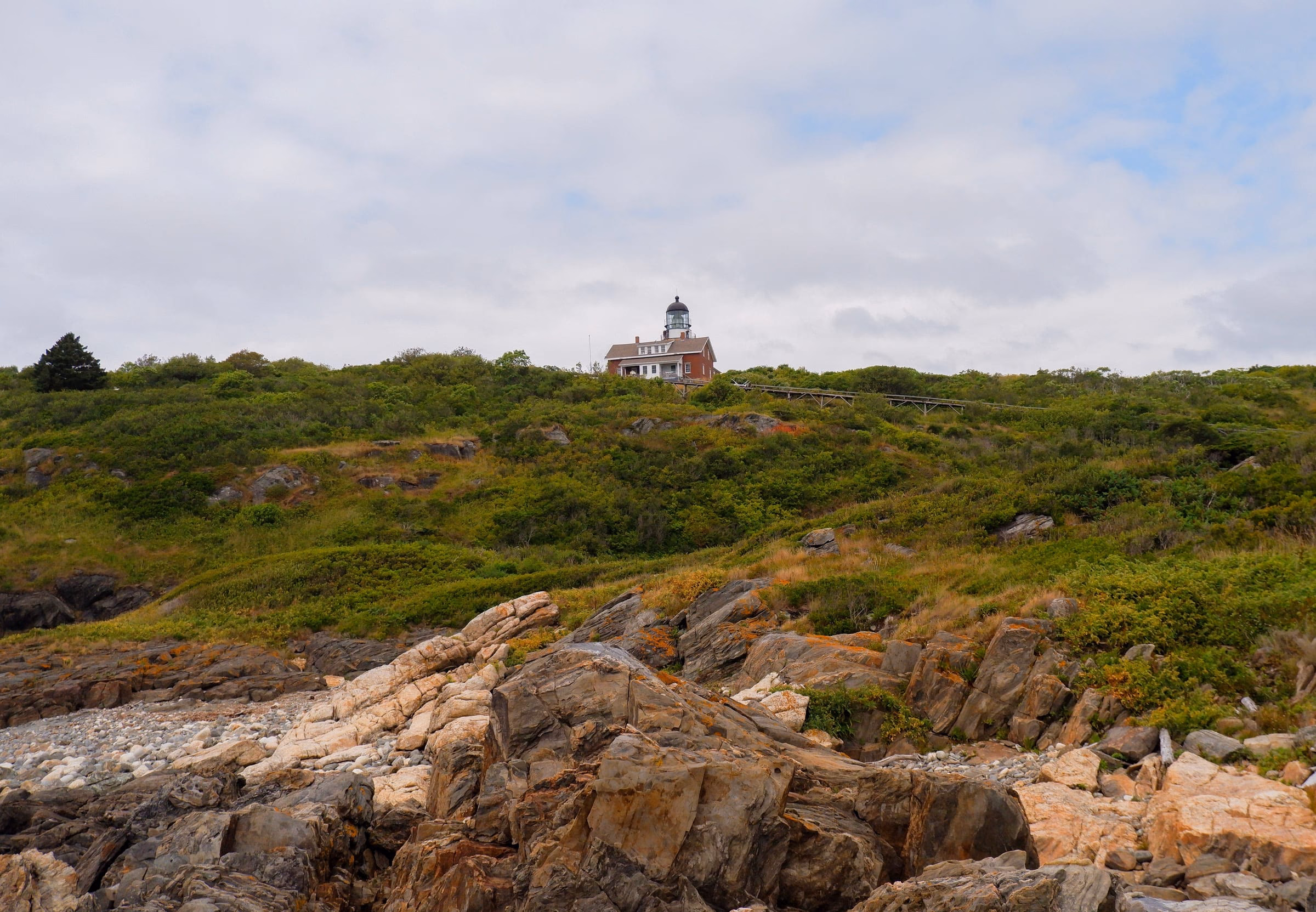 Sequin Island Lighthouse seen from Cobblestone cove on the Southeastern side of the island.