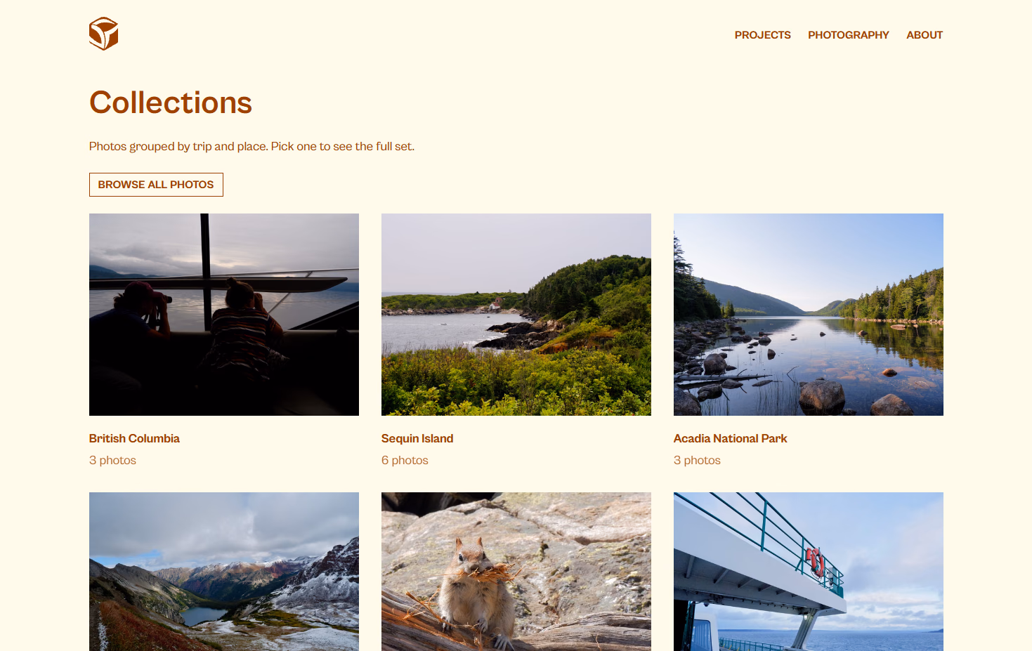 Photo collections page showing photo collections grouped by user tags.